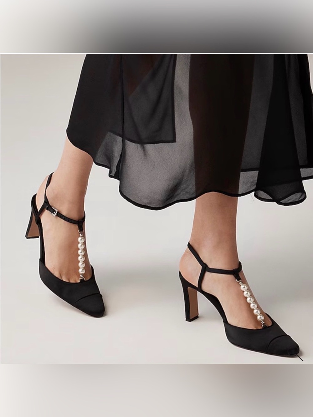 J crew Jules pearl t strap satin heels made in Spain